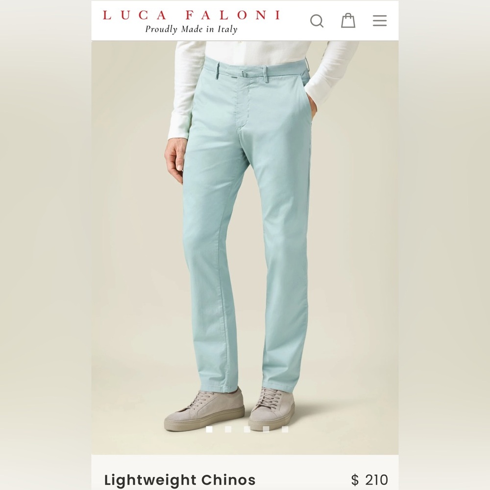 Luca Faloni - Men’s Summer Chinos Washed Turquoise Size 30
